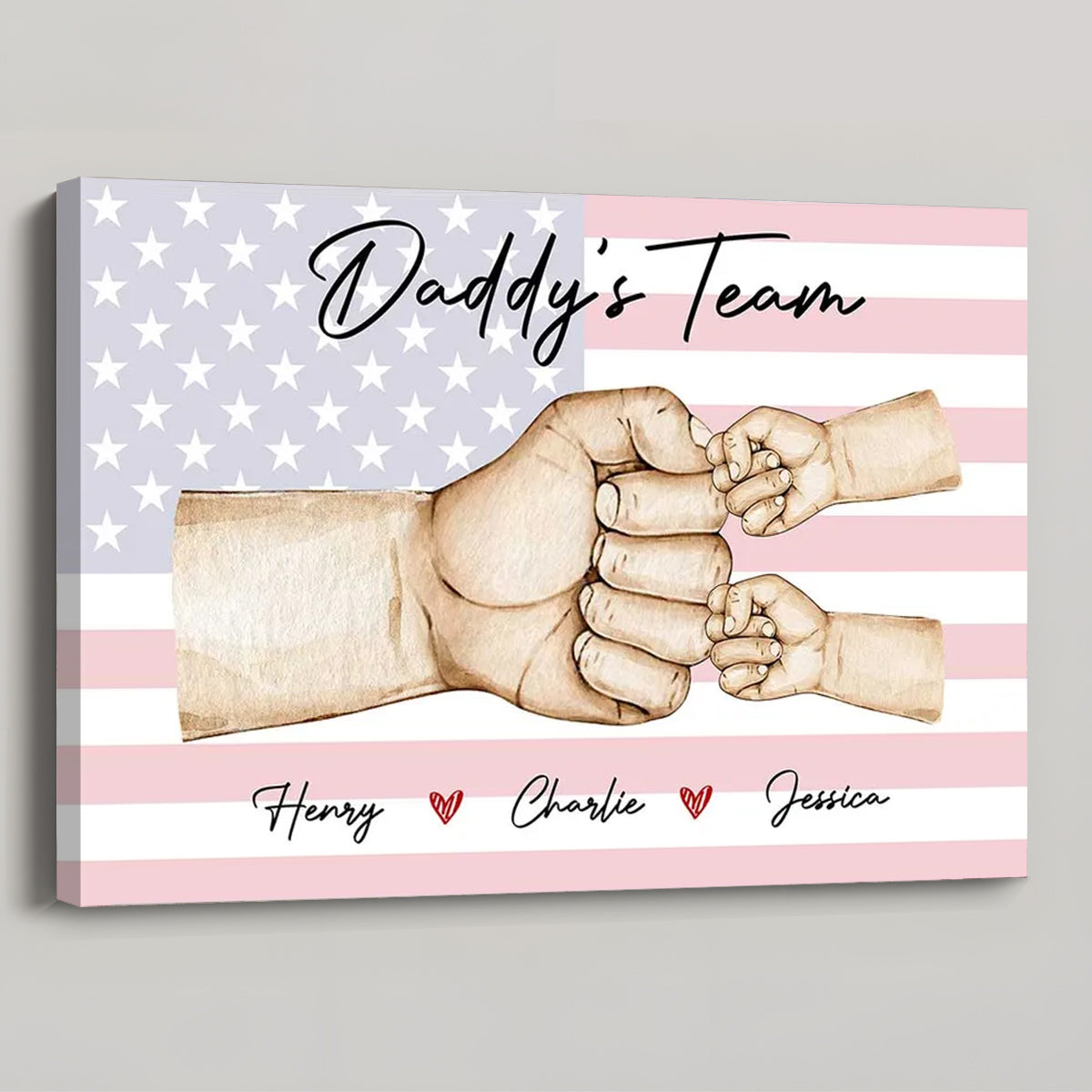 Personalized Daddy's Team Fist Bump Canvas - Custom Wall Art Gift for Dad