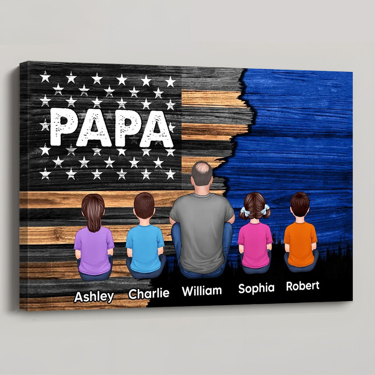 Personalized PAPA & Grandkids Canvas - Heartfelt Flag Art for Dad/Grandpa