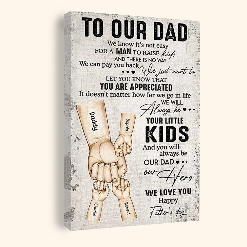 Personalized Dad Canvas: 'Always Your Little Kids, Our Hero' Fist Bump Art