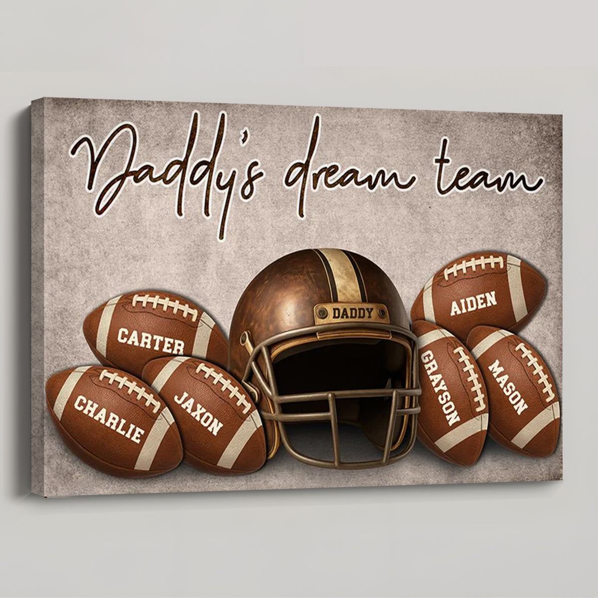 Personalized Football Canvas for Dad: 'Daddy's Dream Team' with Names