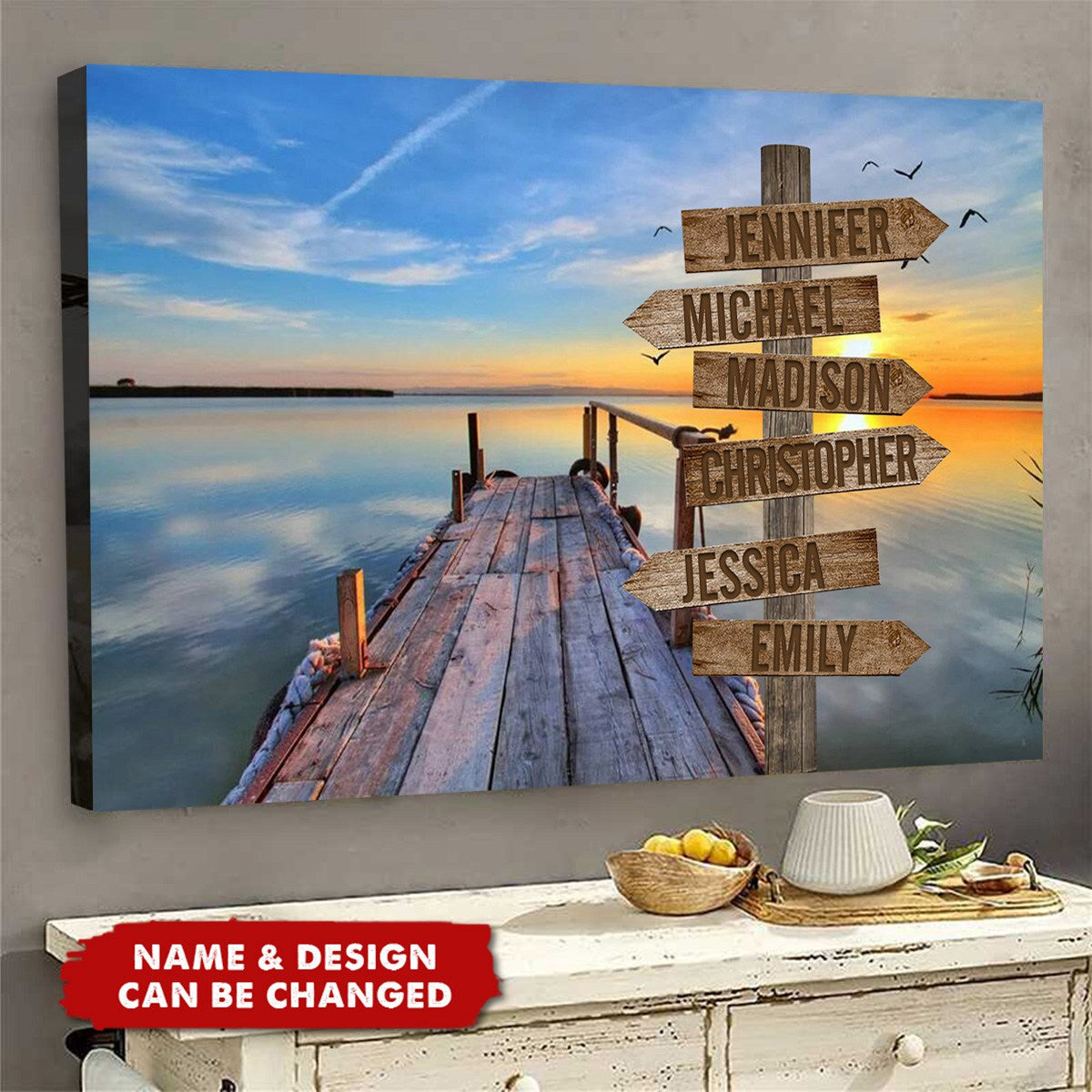 Personalized Family Names Lake Sunset Canvas / Poster- Unique Home Decor Gift
