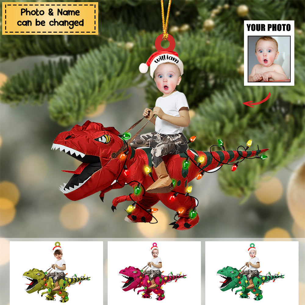 Personalized Dinosaur Christmas Ornament - Add Your Name & Photo for a Unique Holiday Keepsake