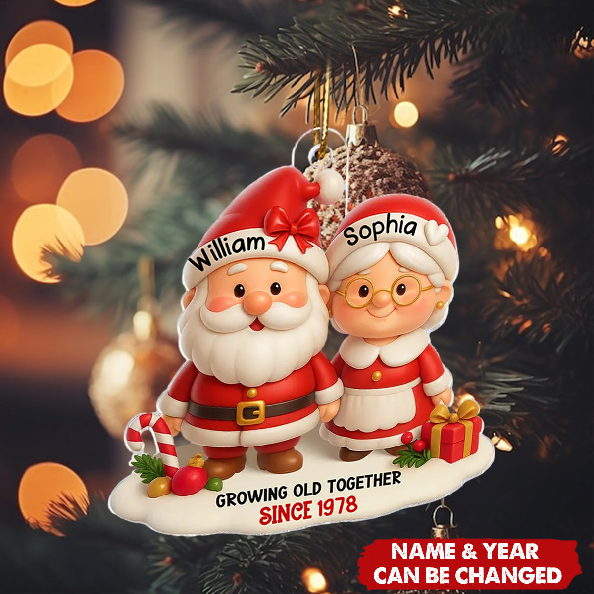Customizable Santa Claus Couple Ornament - Celebrate Your Journey Together