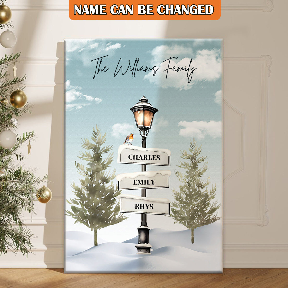 Personalized Family Christmas Tree Signpost Canvas - Custom Wall Art