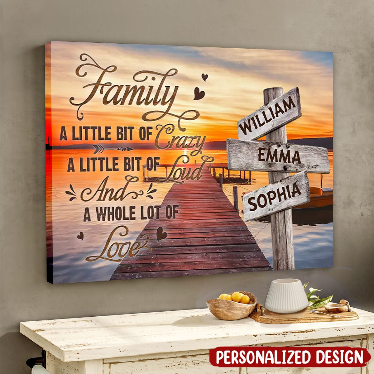 Personalized Family Wall Art: 'Crazy, Loud, Love' Custom Name Canvas / Poster