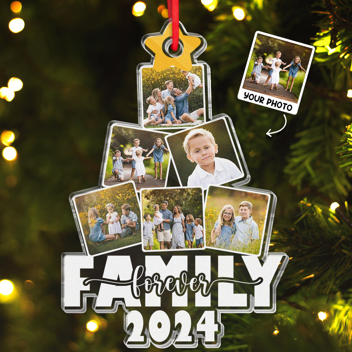Custom Photo Family & Friends Ornament - 'FAMILY Forever 2024' Christmas Gift