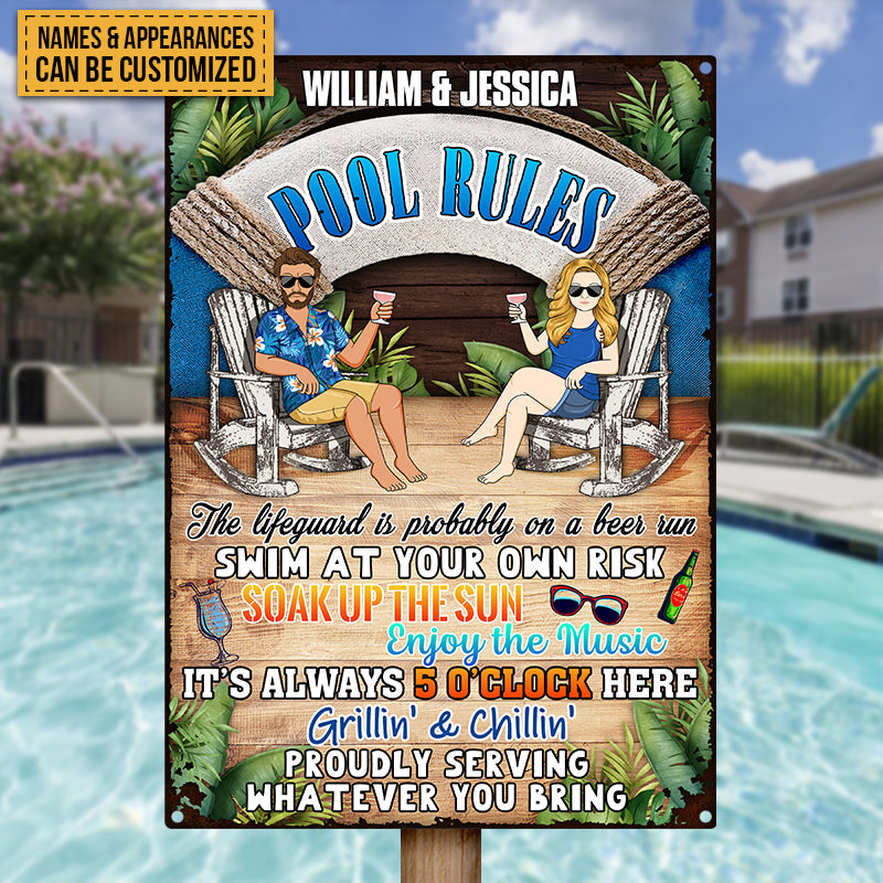 Personalized "Soak Up The Sun" Pool Rules Metal Sign for Couples