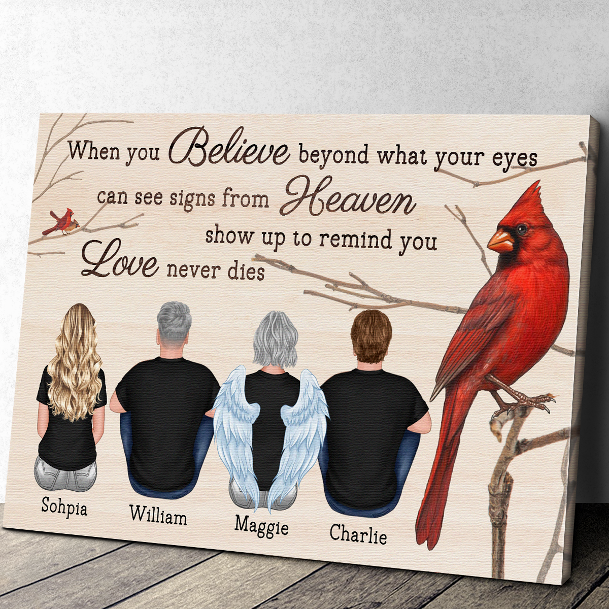 Custom Memorial For Loved One 'Love Never Dies' Canvas - Personalized Family Gift