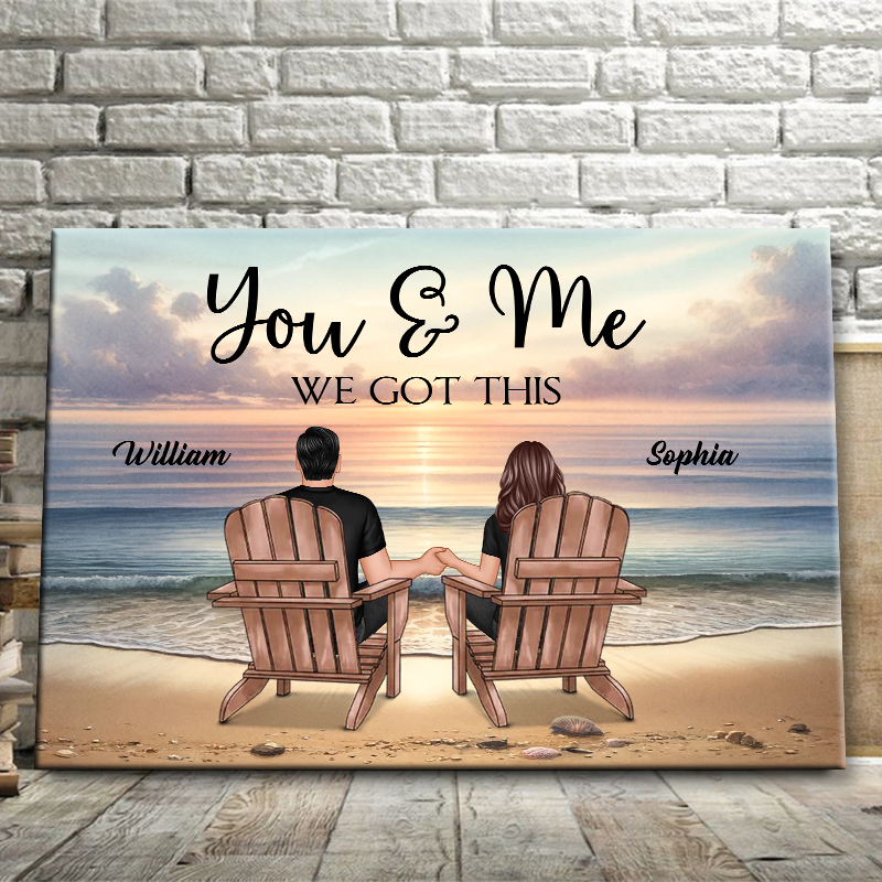 Personalized 'You & Me We Got This' Beach Couple Canvas Wall Art