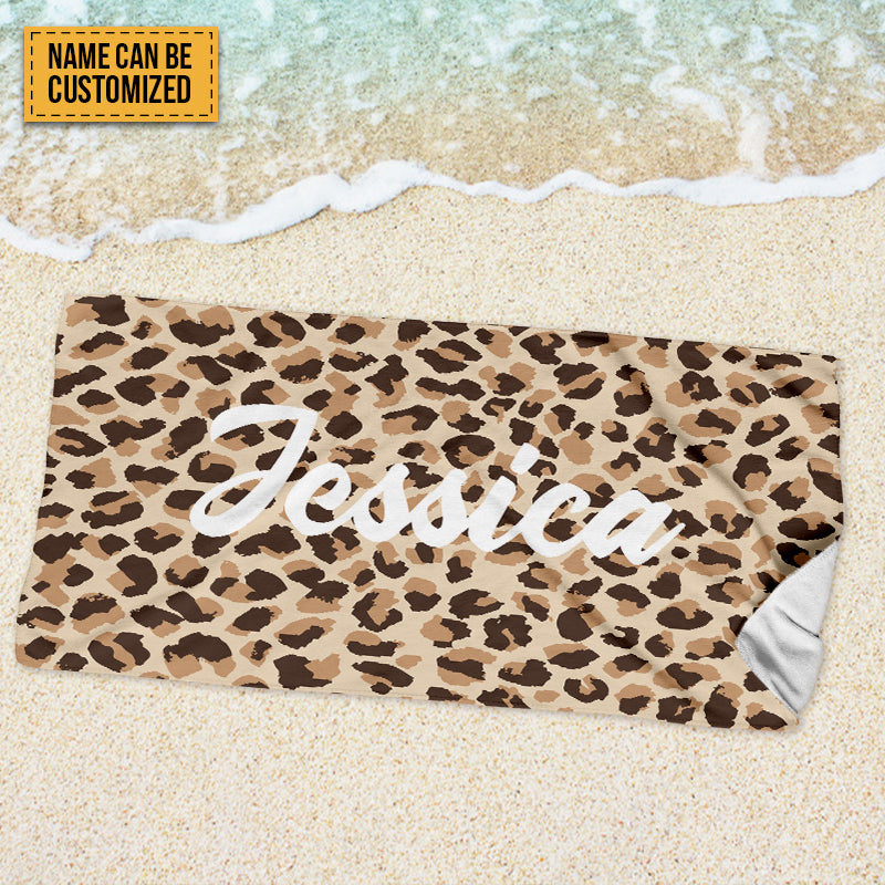 Personalized Blue Leopard Beach Towel - Custom Name Summer Accessory