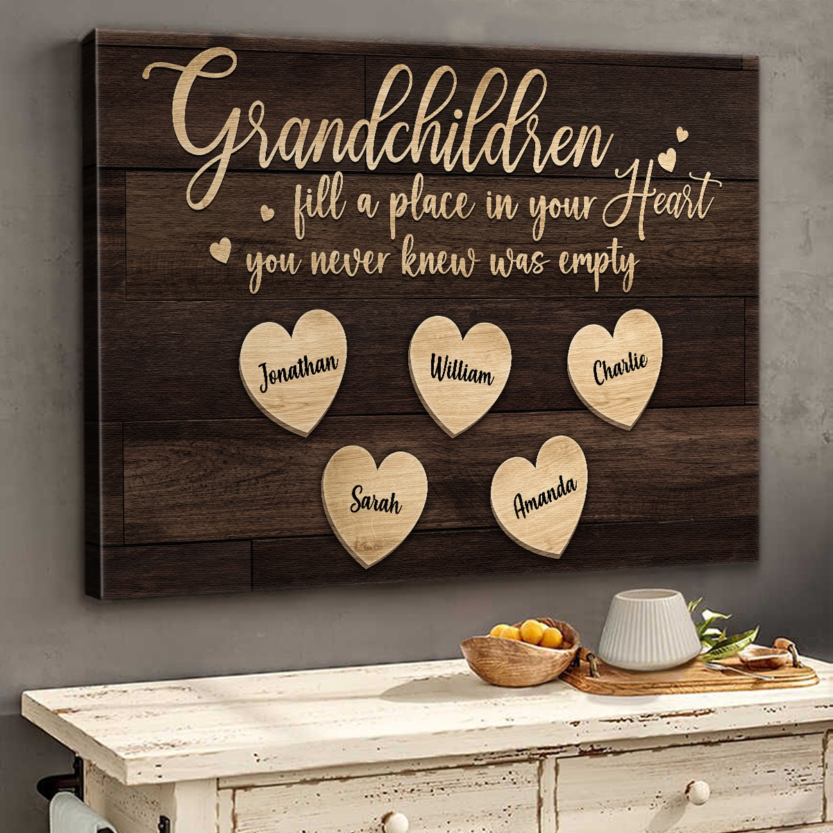 Heartfelt Personalized Canvas: "Grandchildren Fill Your Heart" for Grandparents