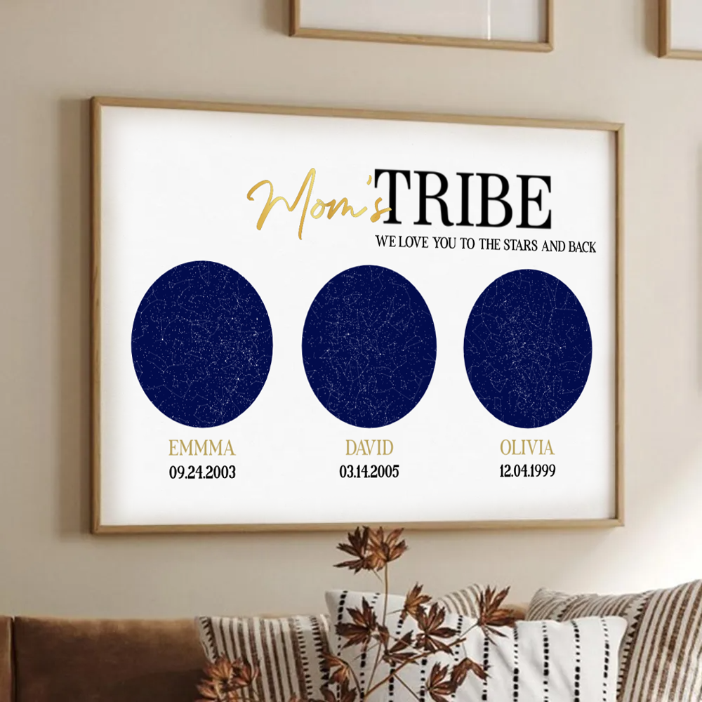 Personalized Star Map Canvas for Mom: 'Mom's TRIBE' Keepsake Gift