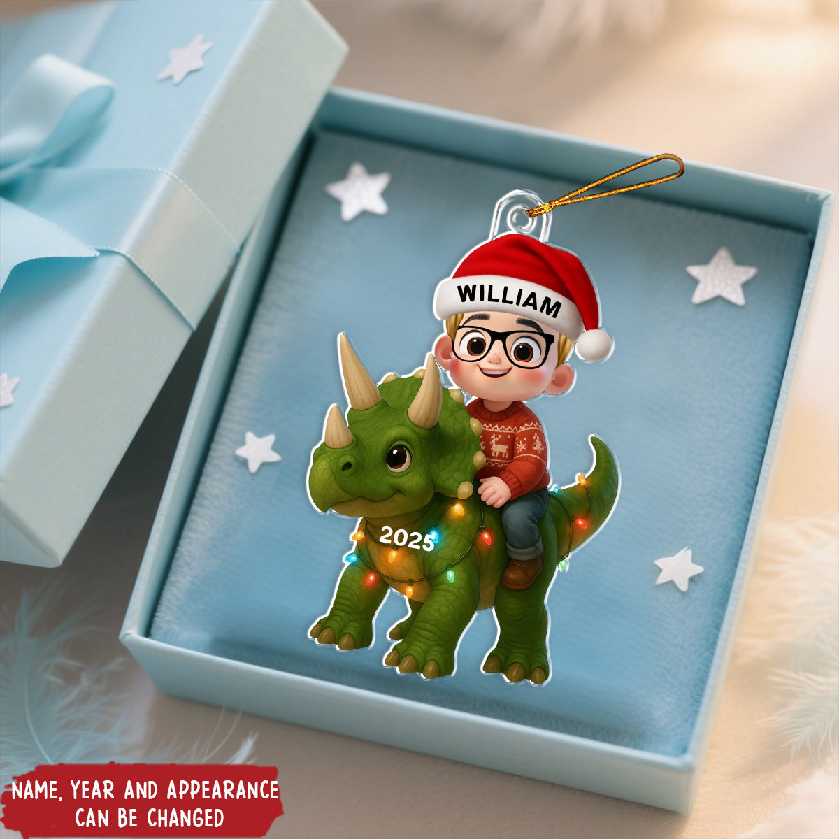 Personalized Dinosaur Kids Christmas Ornament - Adorable Cartoon Boy Girl Gift