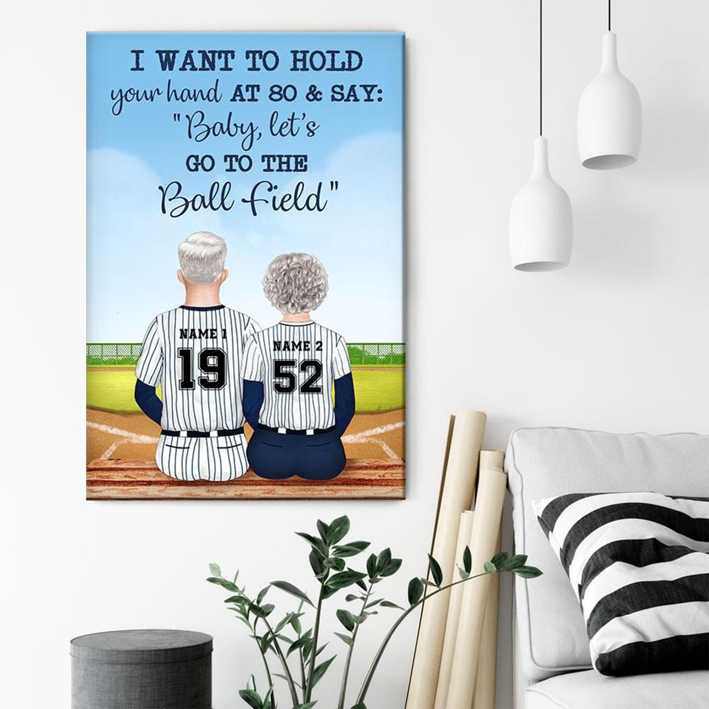 Personalized Couple's Canvas: 'At 80, Let's Go To The Ball Field' Gift