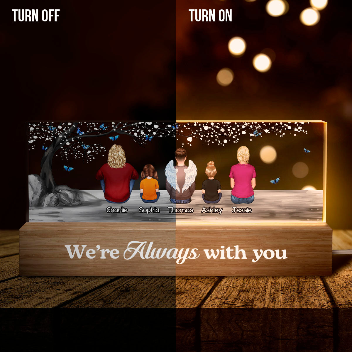 Personalized Family 'We're Always With You' Memorial For Loved One LED Night Light