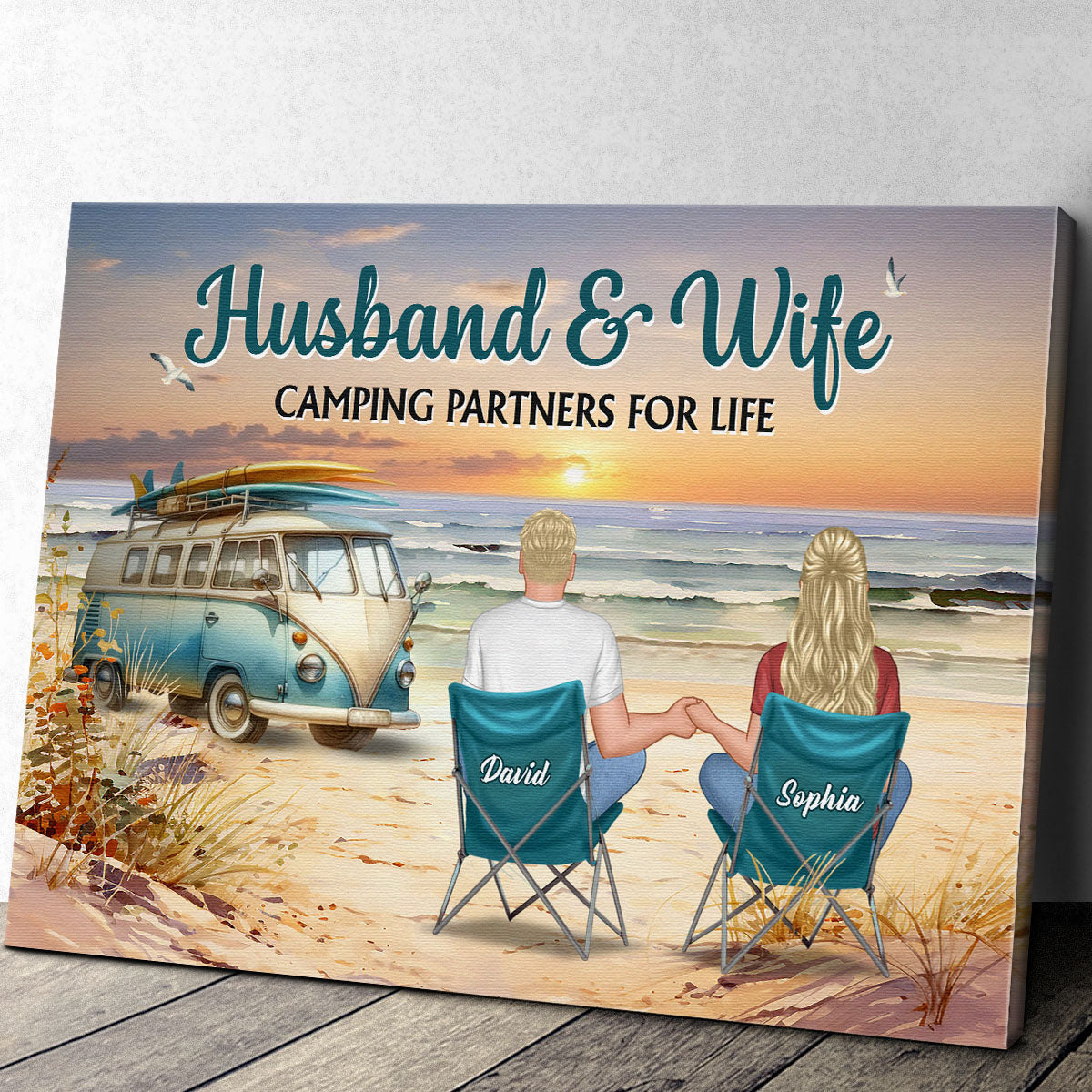 Custom Personalized Camping Couple Canvas Art: "Husband & Wife Camping Partners"