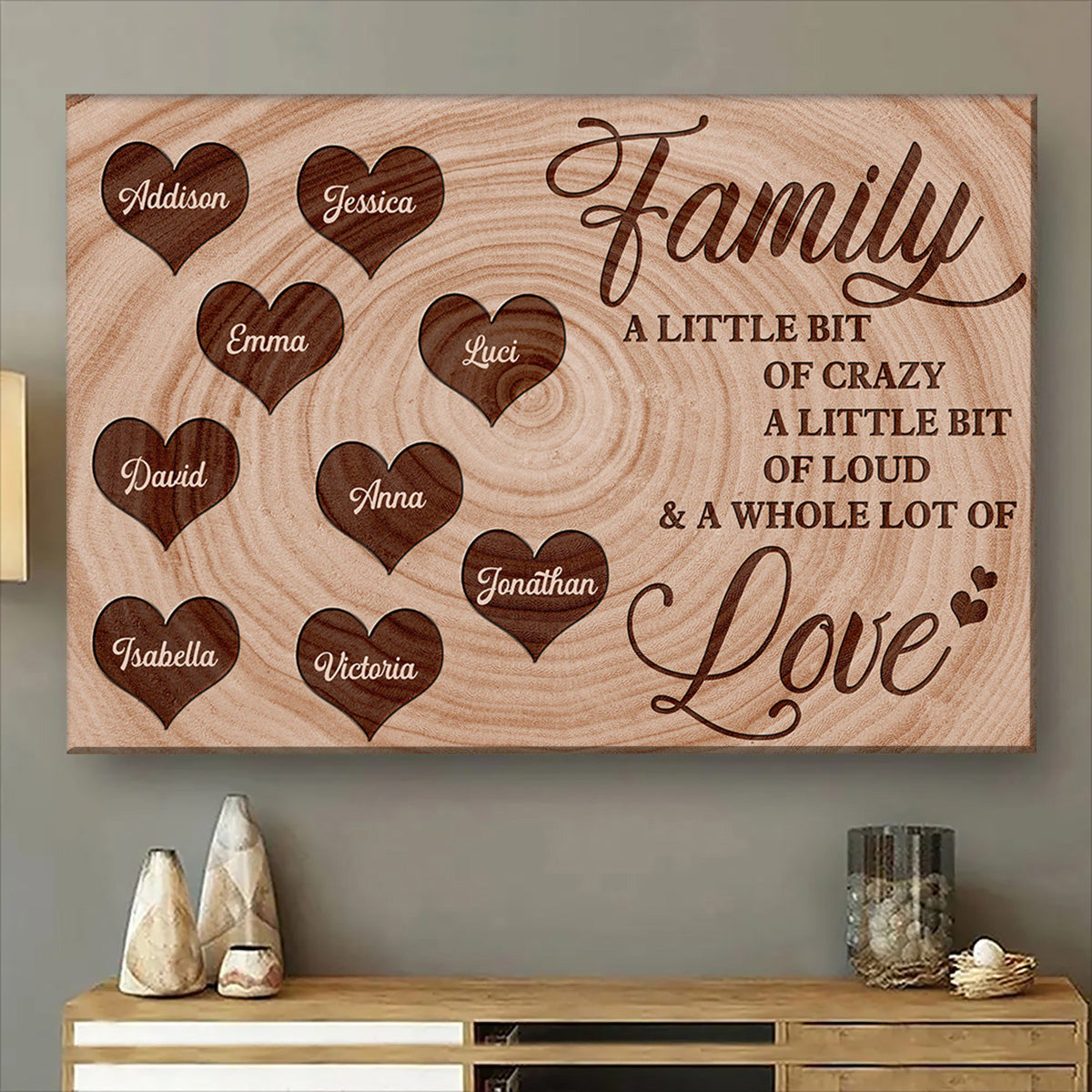 Personalized Family Canvas: 'A Little Bit Of Crazy, A Whole Lot Of Love' Custom Names Home Decor