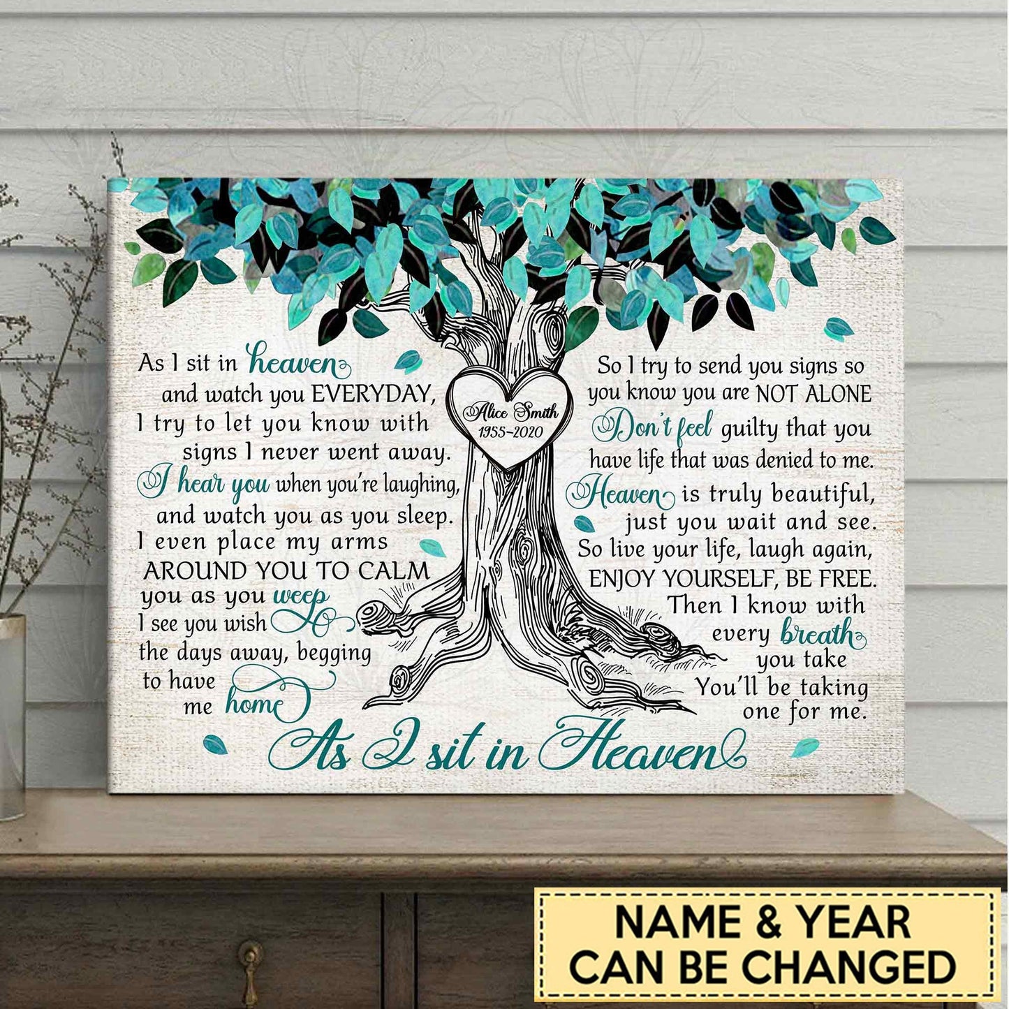 Heartfelt 'As I Sit In Heaven' Personalized Memorial For Loved One Canvas Wall Art