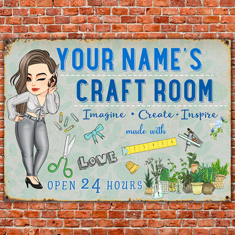 Personalized Craft Room Metal Sign - Imagine, Create, Inspire for Sewing Lovers