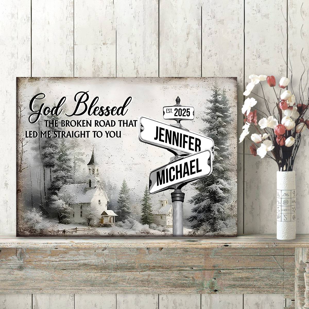 Personalized Anniversary Canvas - God Blessed The Broken Road That Led Me Straight To You