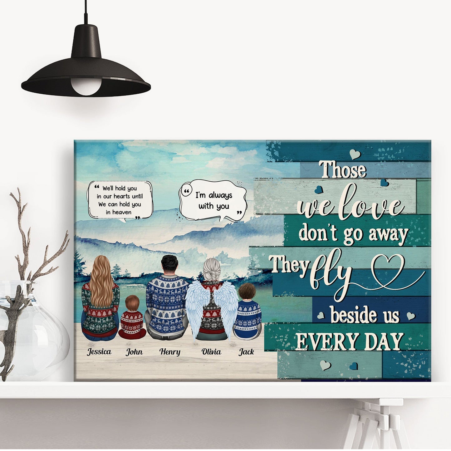 Custom Memorial For Loved One Family Canvas Art: 'They Fly Beside Us Every Day'