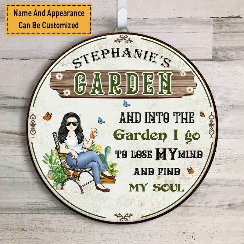 Custom Garden Sign: "Into The Garden I Go" Personalized Wood Art for Gardeners