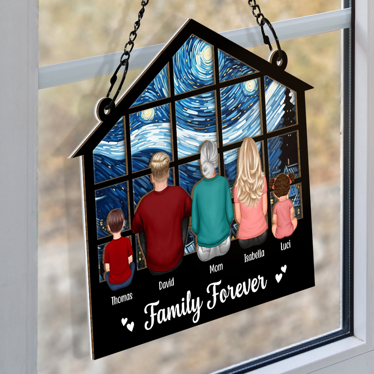 Custom Family Forever Window Suncatcher: Heartfelt Gift for Mom, Dad, & Home