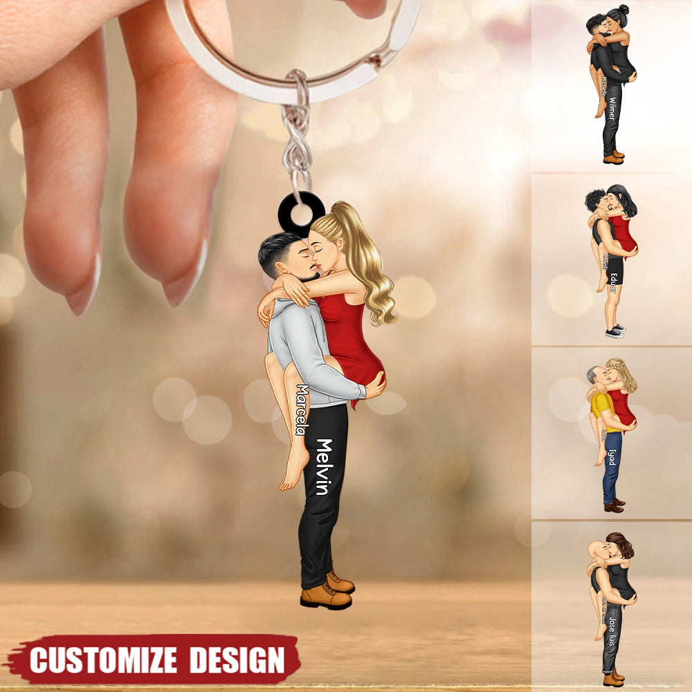 Personalized Kissing Couple Keychain - Romantic Custom Gift for Lovers