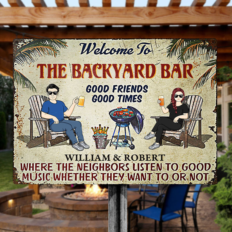 Personalized Backyard Bar Metal Sign for Couples | Good Friends, Good Times