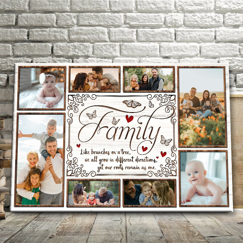 Custom Family Photo Tree Canvas - 'Our Roots Remain As One' Sentimental Gift