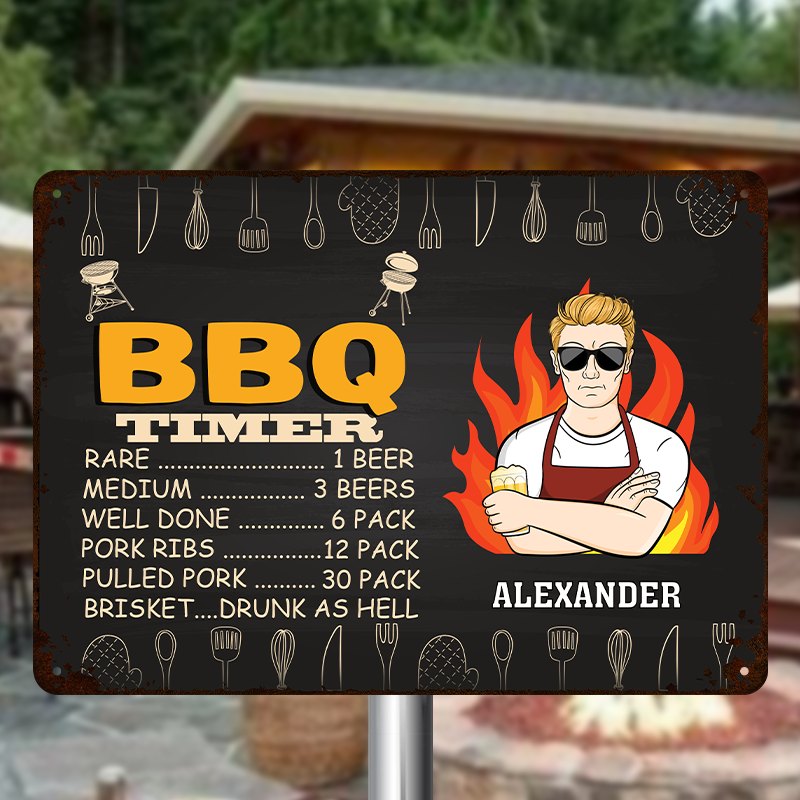 Custom BBQ Timer Metal Sign: Funny Gift for Dads & Grill Masters