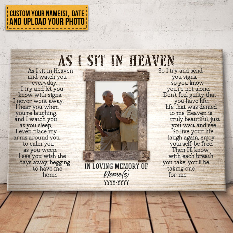 Personalized 'As I Sit In Heaven' Photo Memorial For Loved One Canvas Gift for Loss