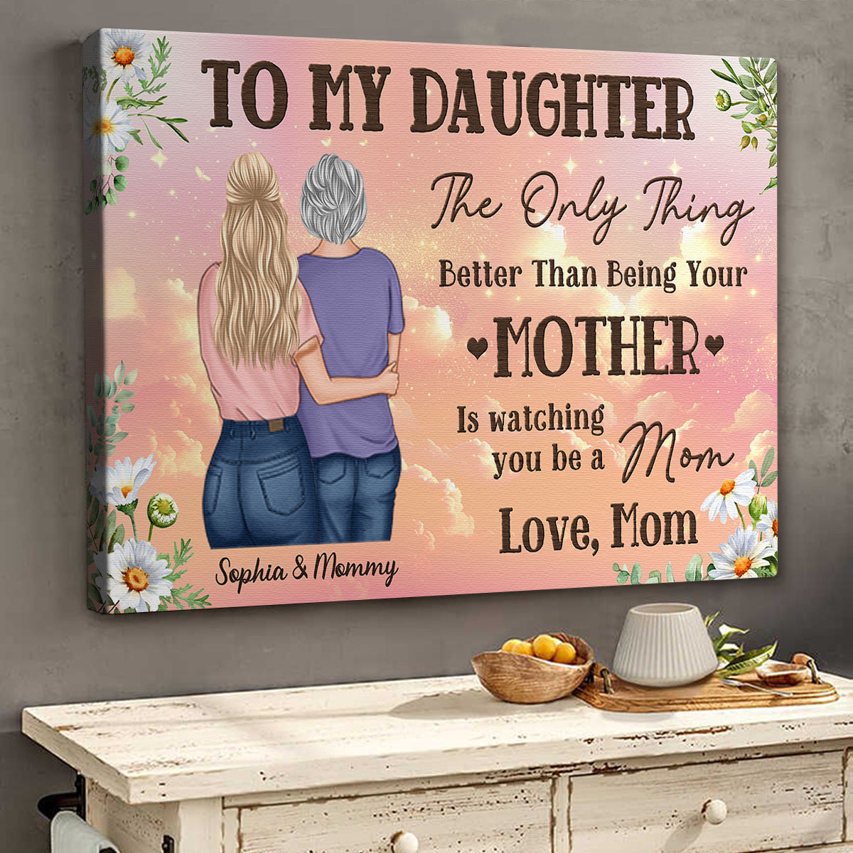 Custom Mother Daughter Canvas: 'Watching You Be a Mom' Quote Art