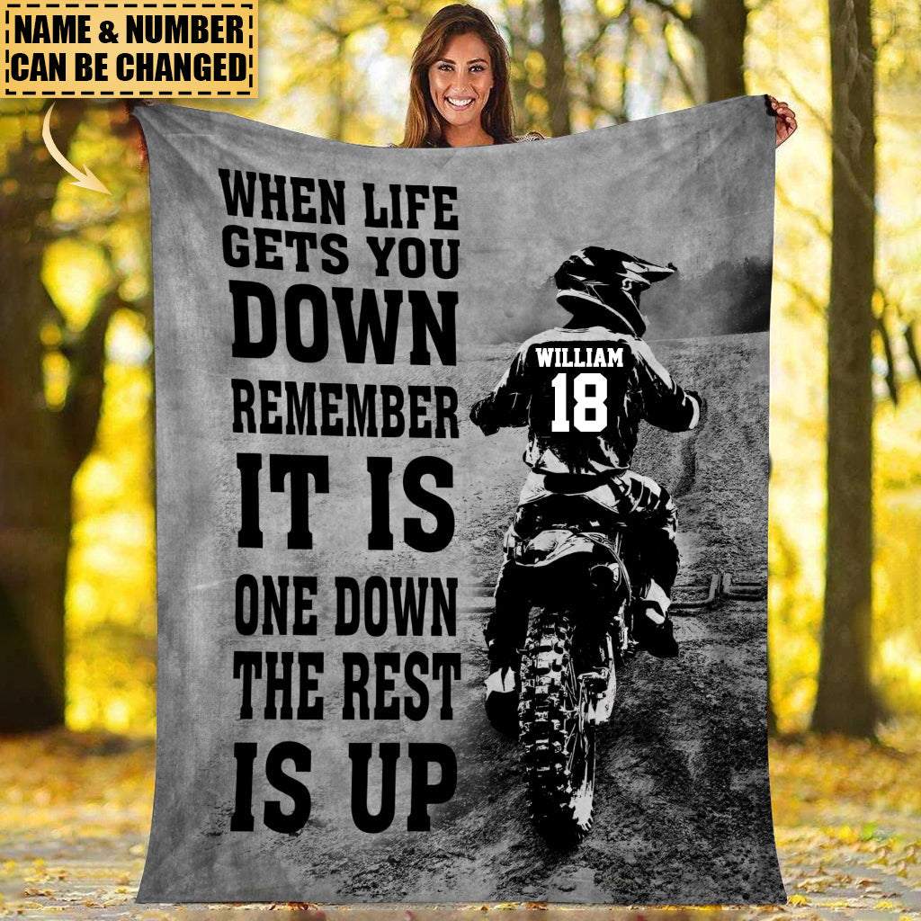 Personalized Motocross Blanket: 'One Down, Rest Is Up' Motivation