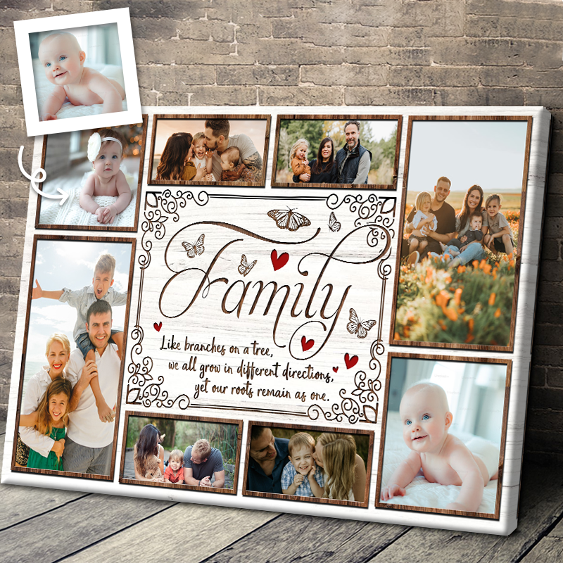 Custom Family Photo Tree Canvas - 'Our Roots Remain As One' Sentimental Gift