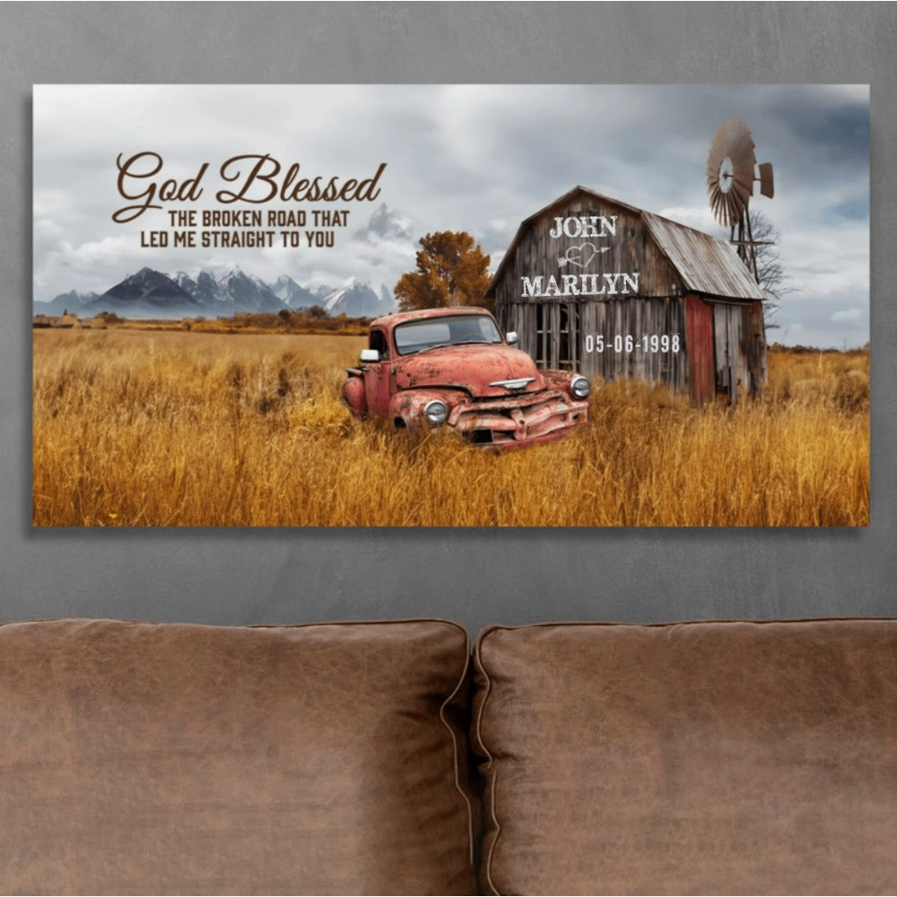 Personalized "Broken Road" Canvas | Rustic Anniversary Gift for Couples