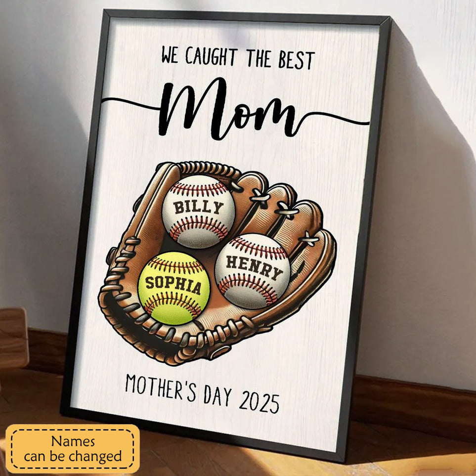 Personalized "We Caught The Best Mom" Canvas - Custom Baseball/Softball Gift for Mom