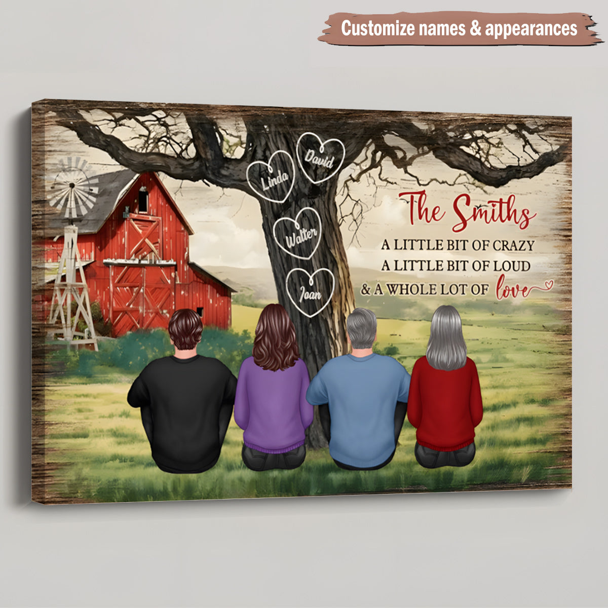 Personalized Family Tree Canvas: 'Crazy, Loud & Love' Wall Art Gift