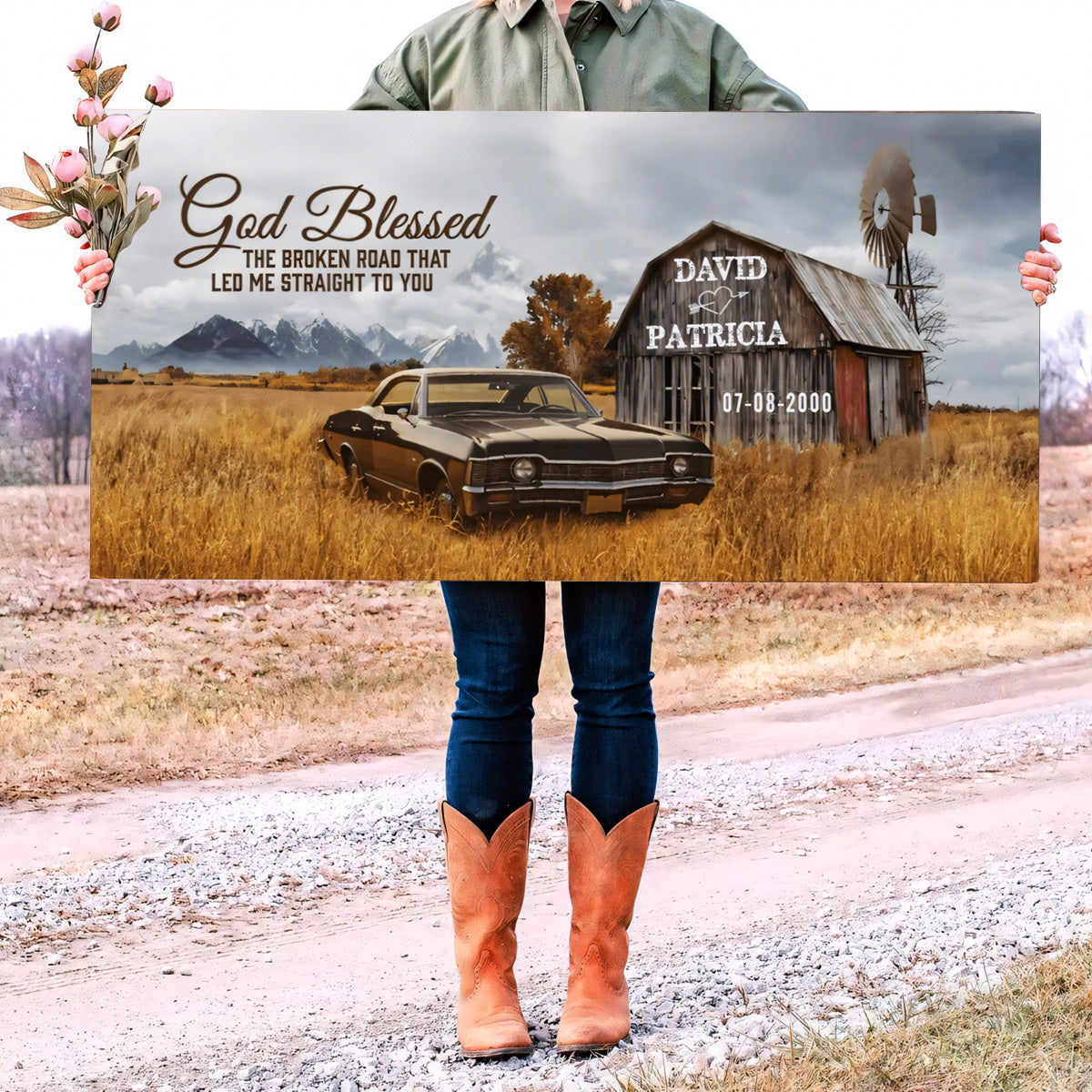 Personalized "Broken Road" Canvas | Rustic Anniversary Gift for Couples