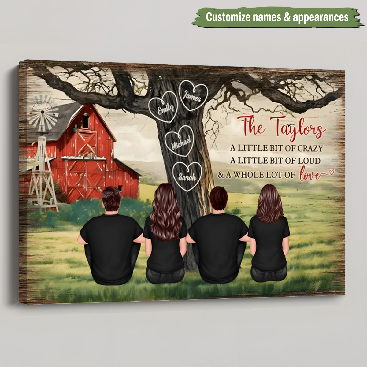 Personalized Family Tree Canvas: 'Crazy, Loud & Love' Wall Art Gift