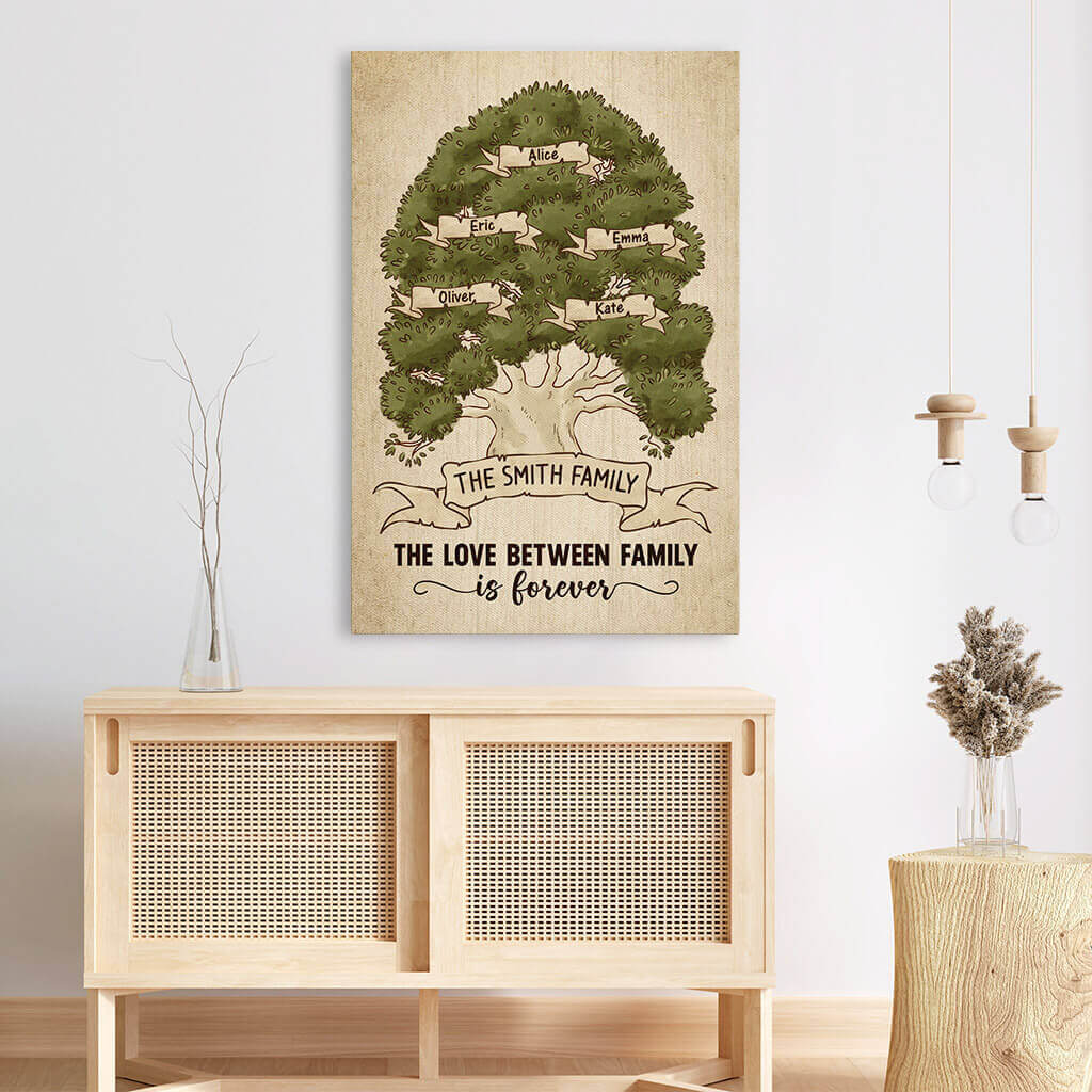 Personalized Family Tree Canvas: 'Love Between Family is Forever' Custom Art