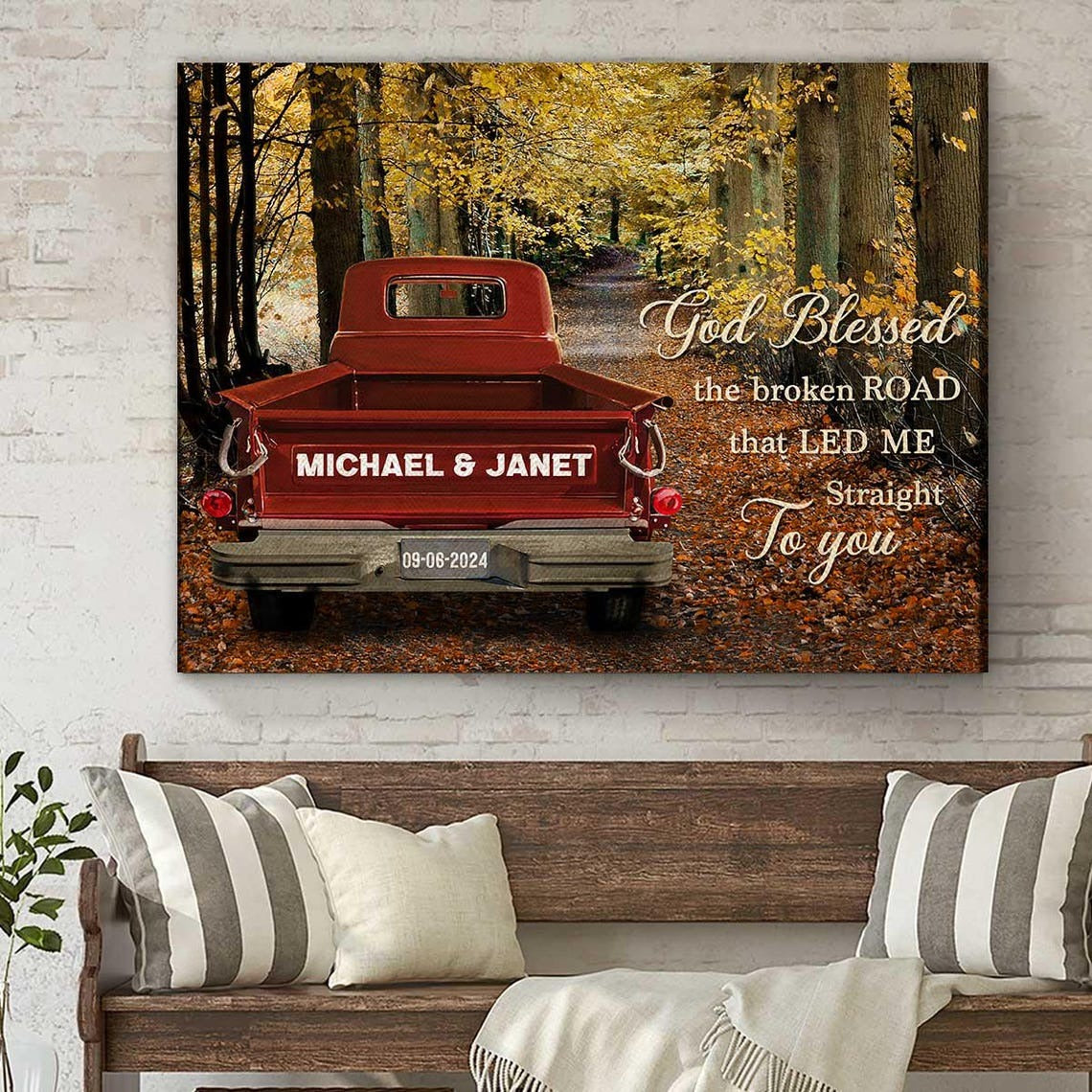 Personalized Vintage Truck Canvas - God Blessed the Broken Road - High-quality Decoration