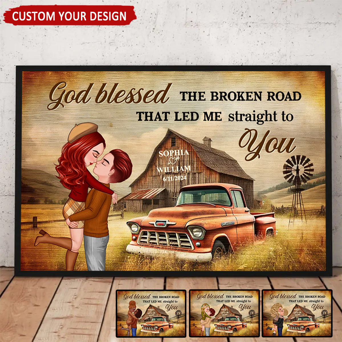 Personalized Couple Farmhouse Canvas: "Broken Road Led Me To You"