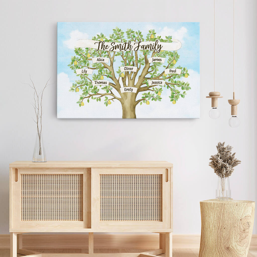 Personalized Family Tree Canvas: Custom Family Surname Wall Art Gift