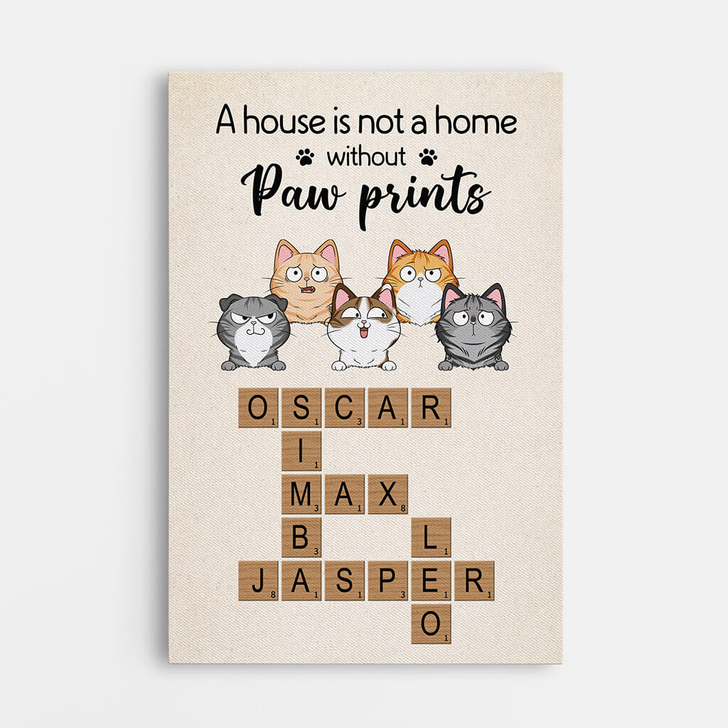 Personalized 'Paw Prints' Cat Scrabble Name Canvas for Pet Lovers Home
