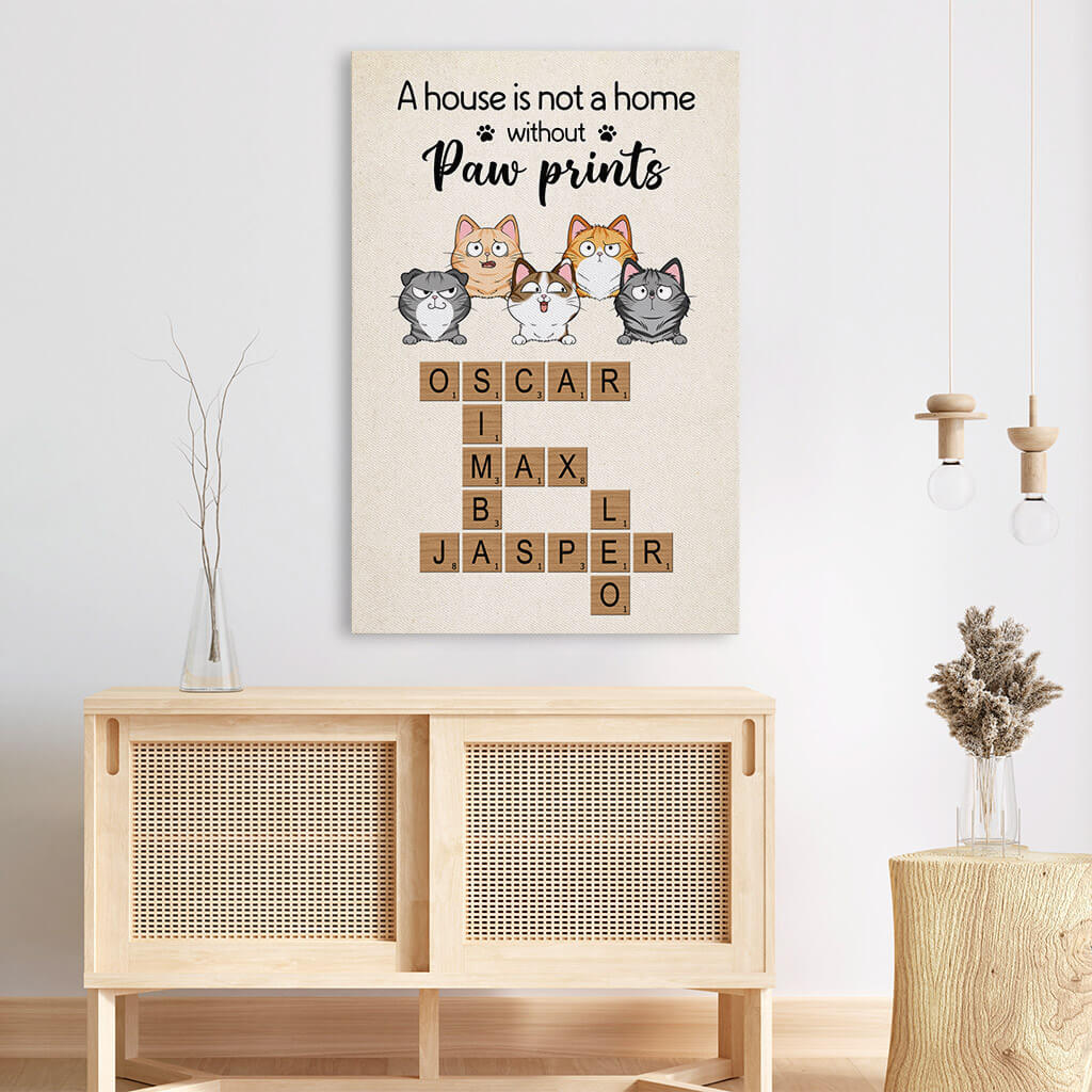 Personalized 'Paw Prints' Cat Scrabble Name Canvas for Pet Lovers Home