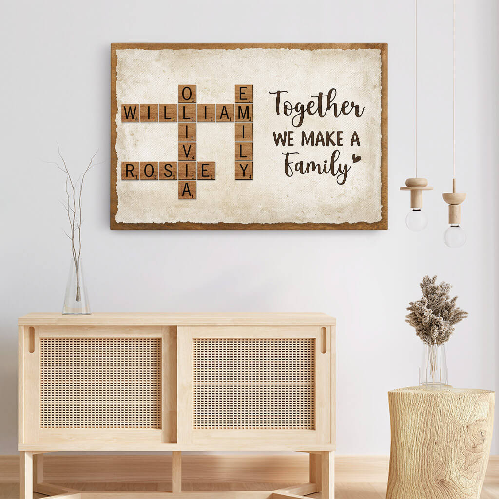 Personalized Family Names Crossword Canvas: "Love is Forever" Wall Art