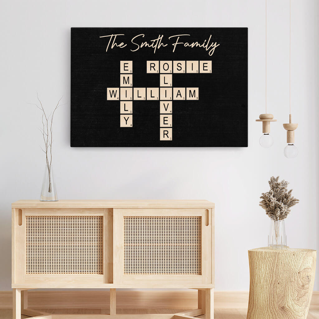 Custom Family Name Crossword Canvas – A Timeless Keepsake for Home