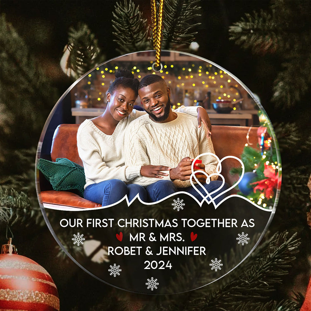 Custom Photo Ornament: Our First Christmas Together As Mr & Mrs - Personalized Keepsake for Couples