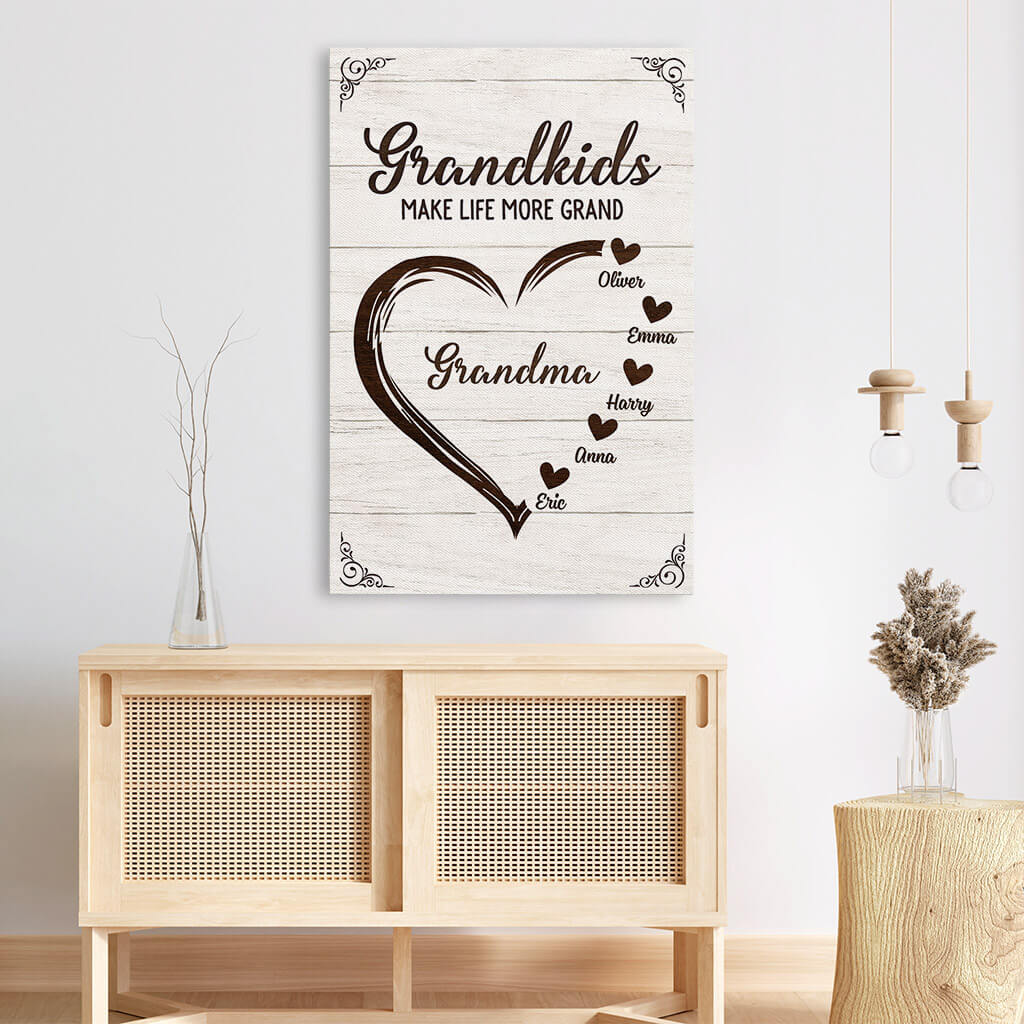 Personalized Grandkids Make Life More Grand Canvas for Grandparents